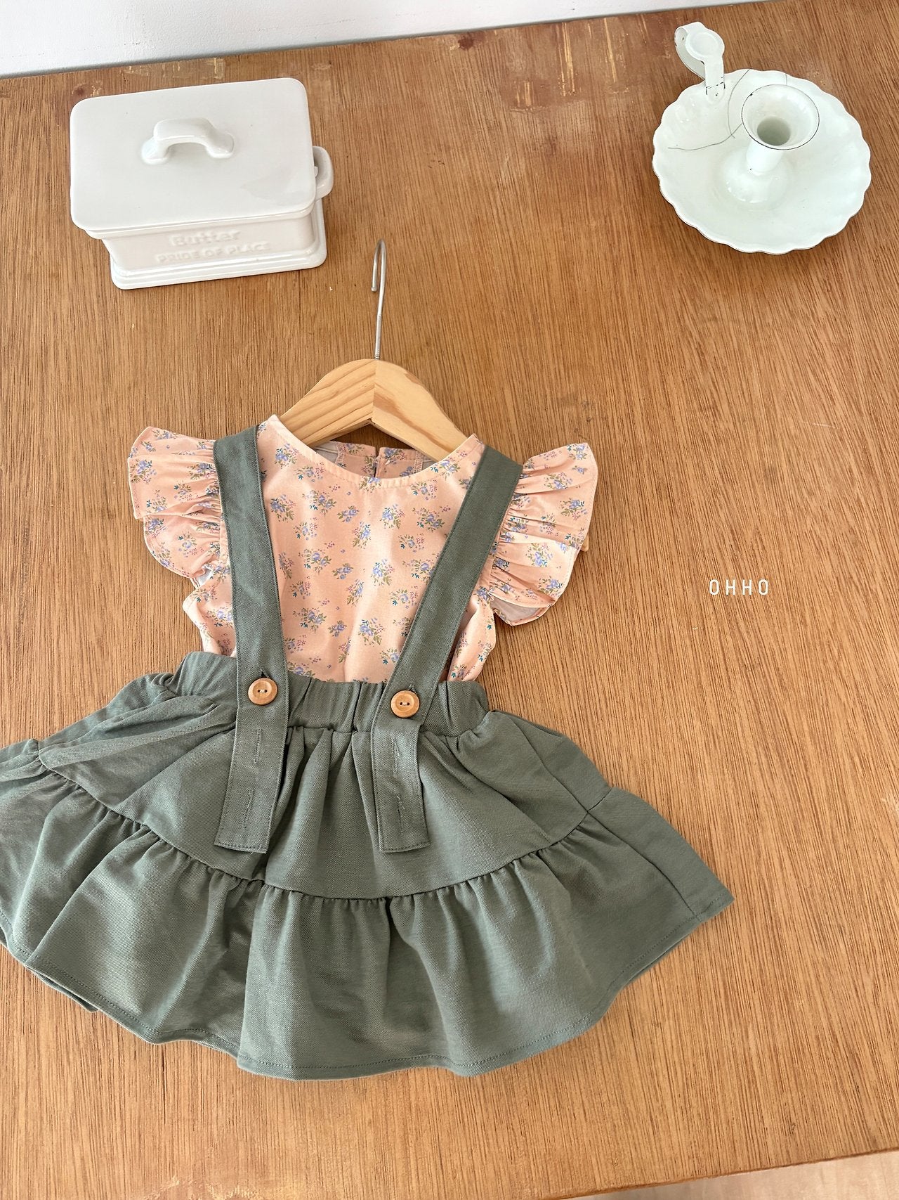 ［ohho］Forest shirring suspender skirt