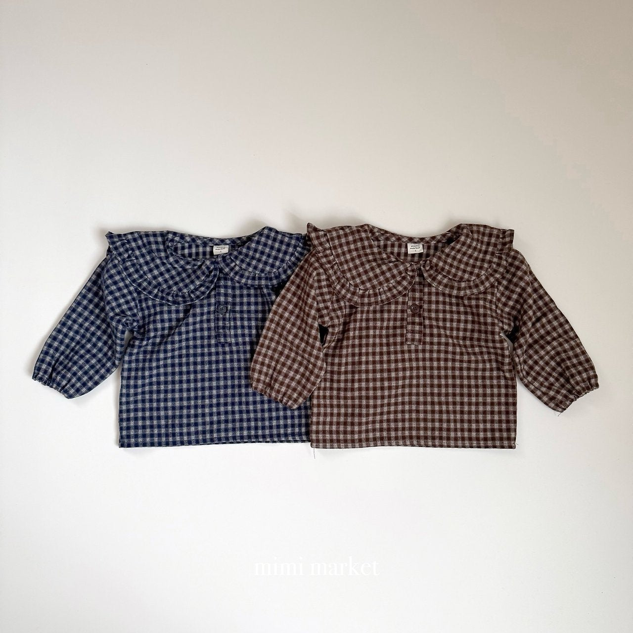 [mimi market] Check frill collar blouse