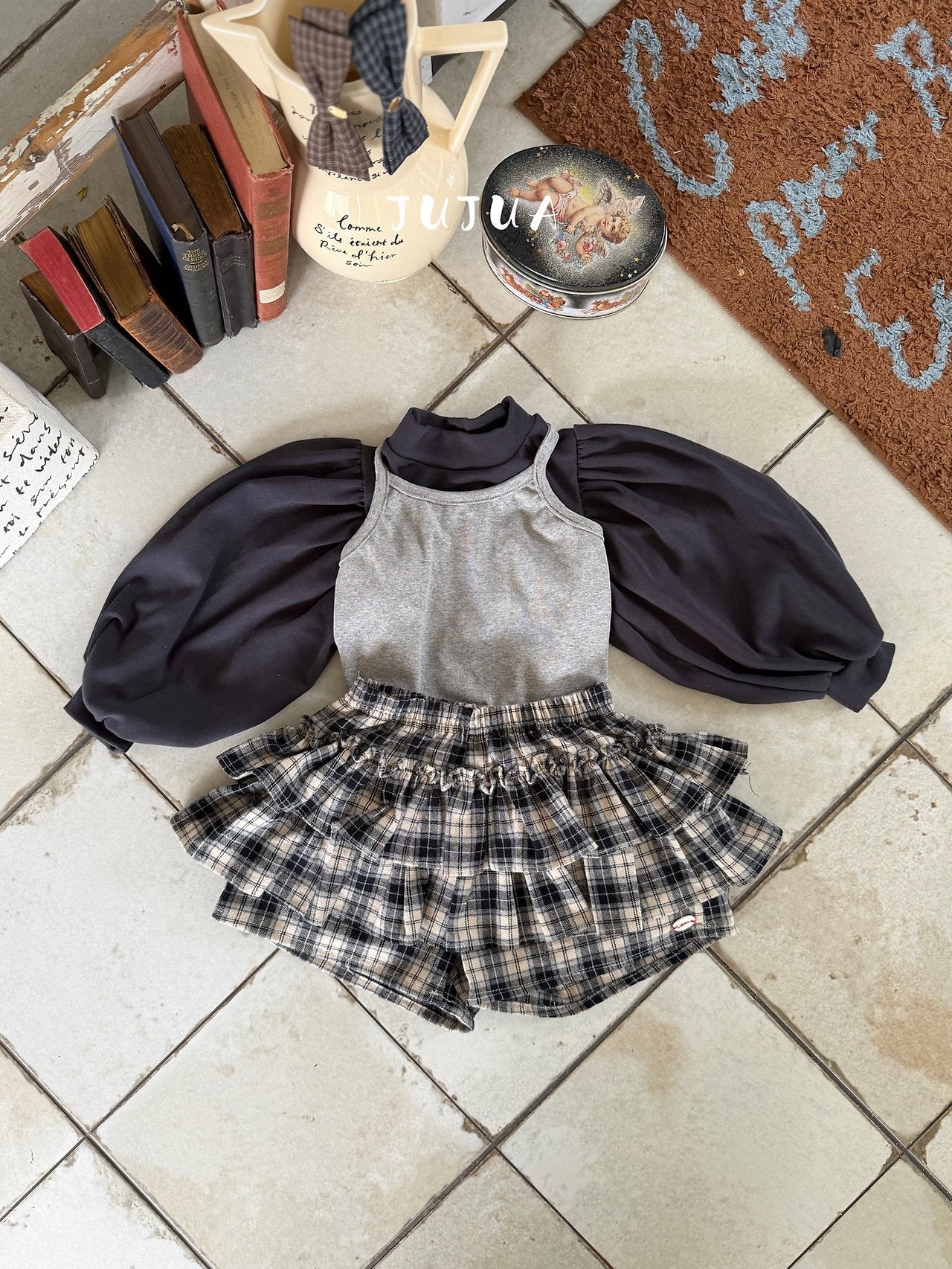 ［jujua］Berry balloon sleeve tops