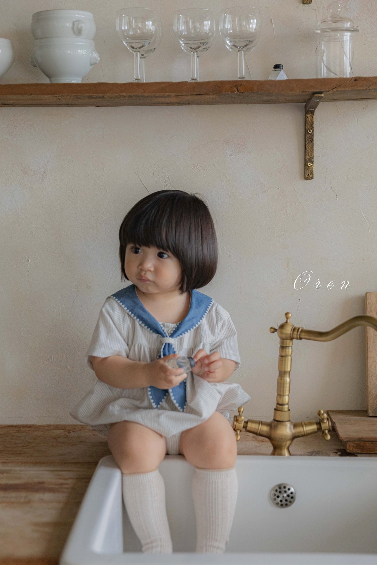 ［OREN］Pure tie stripe rompers