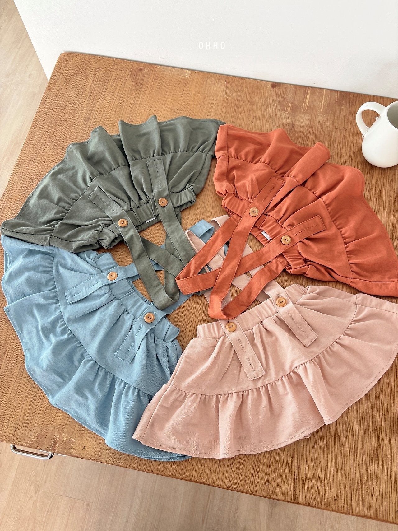 ［ohho］Forest shirring suspender skirt