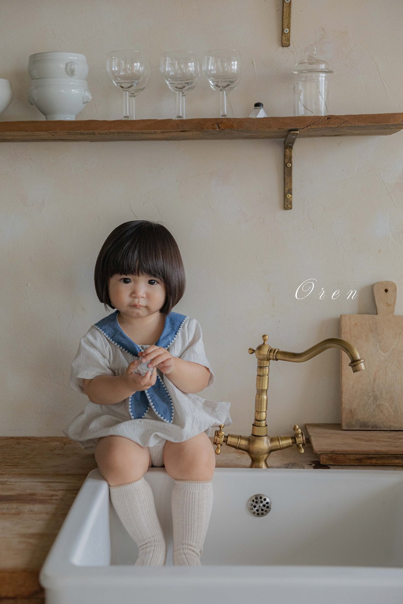 ［OREN］Pure tie stripe rompers