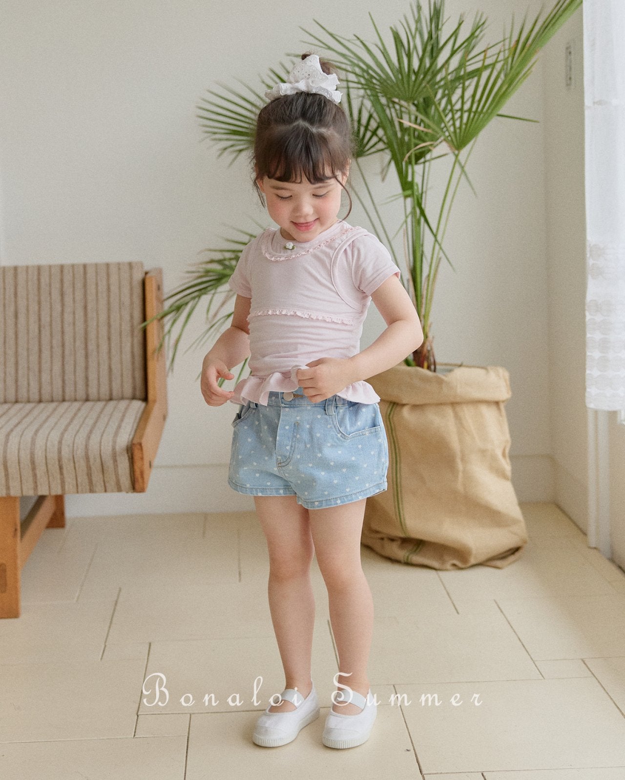 ［Bonaloi］Mini heart short denim pants