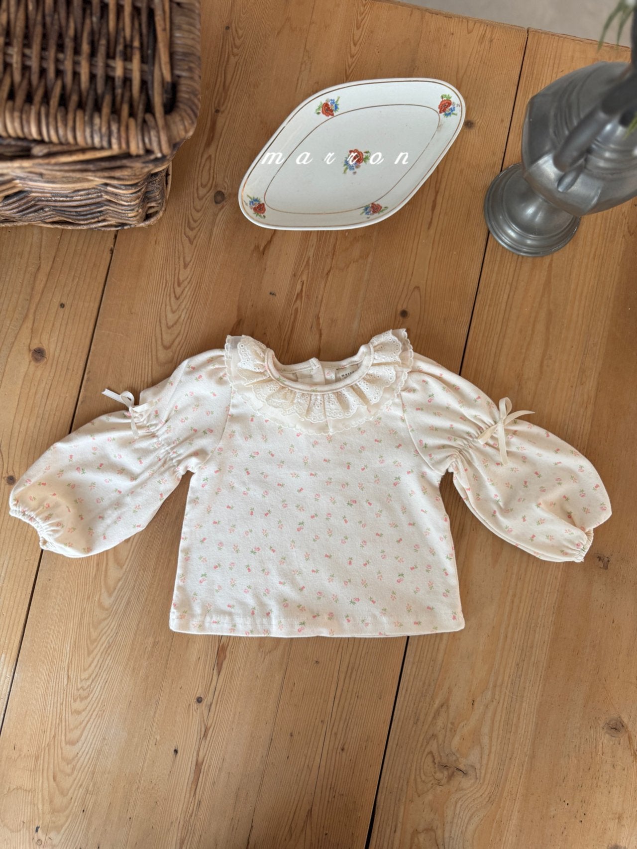 ［marron］Puff ribbon lace tops