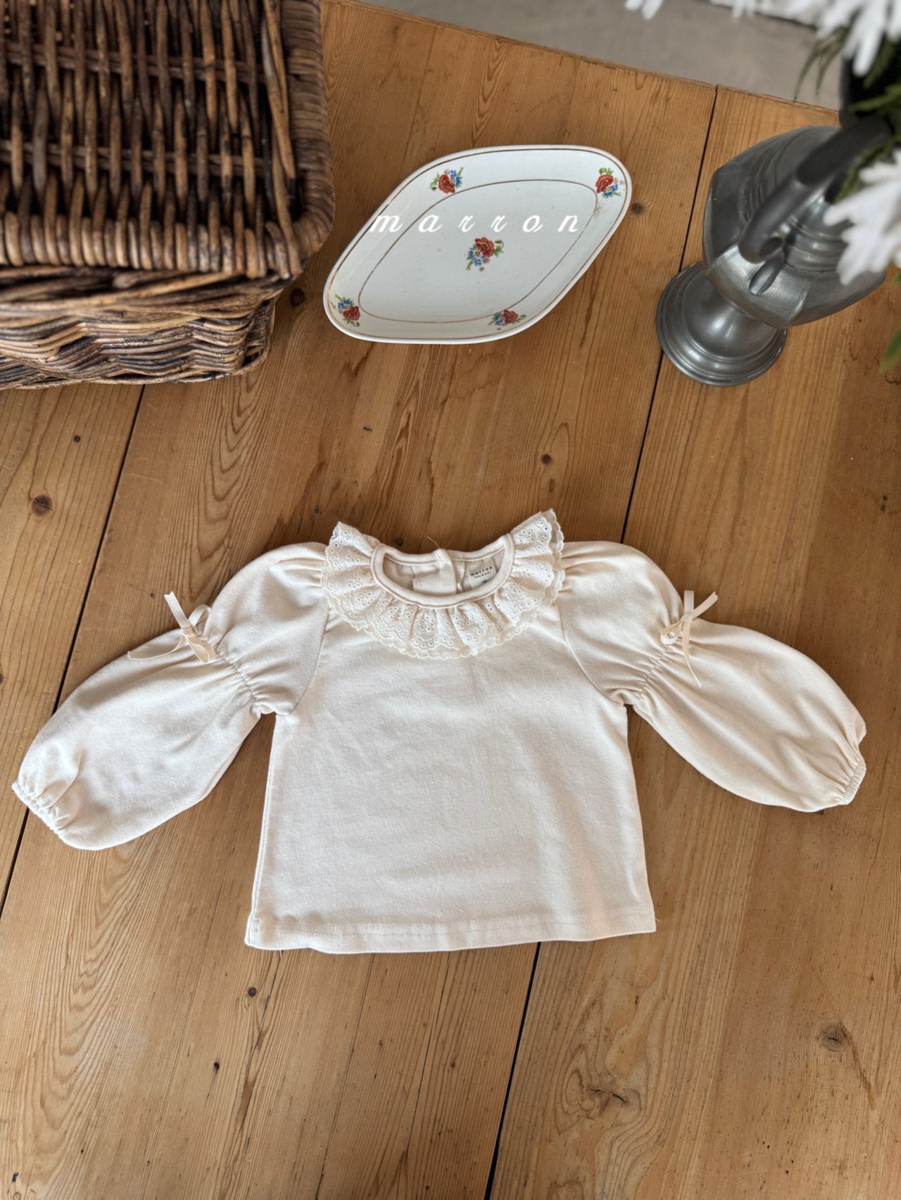 ［marron］Puff ribbon lace tops