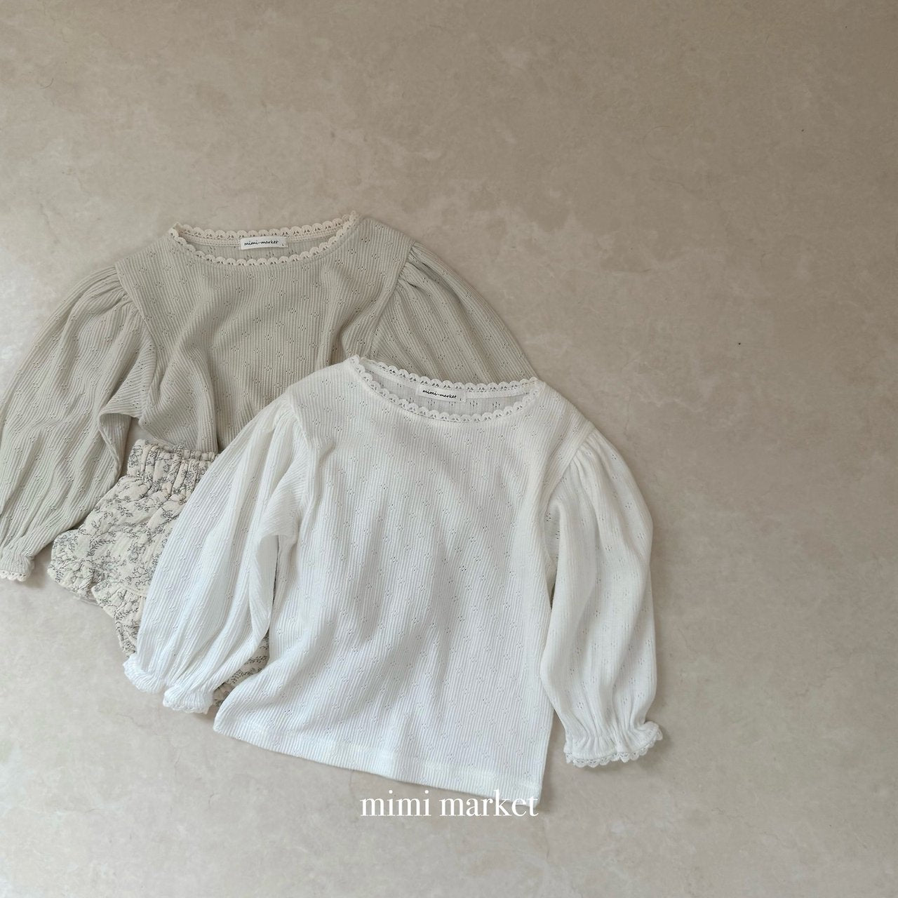 ［mimi market］Eyelet lace puff tops