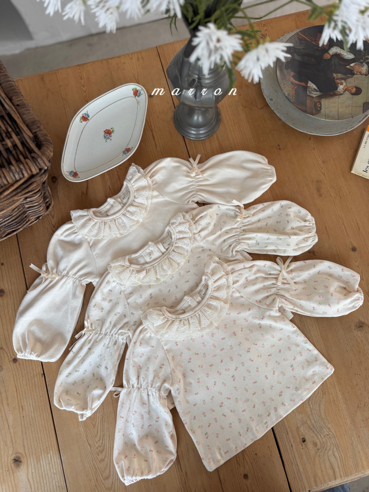 ［marron］Puff ribbon lace tops