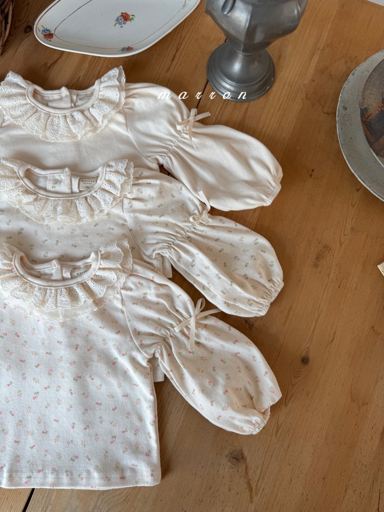 ［marron］Puff ribbon lace tops