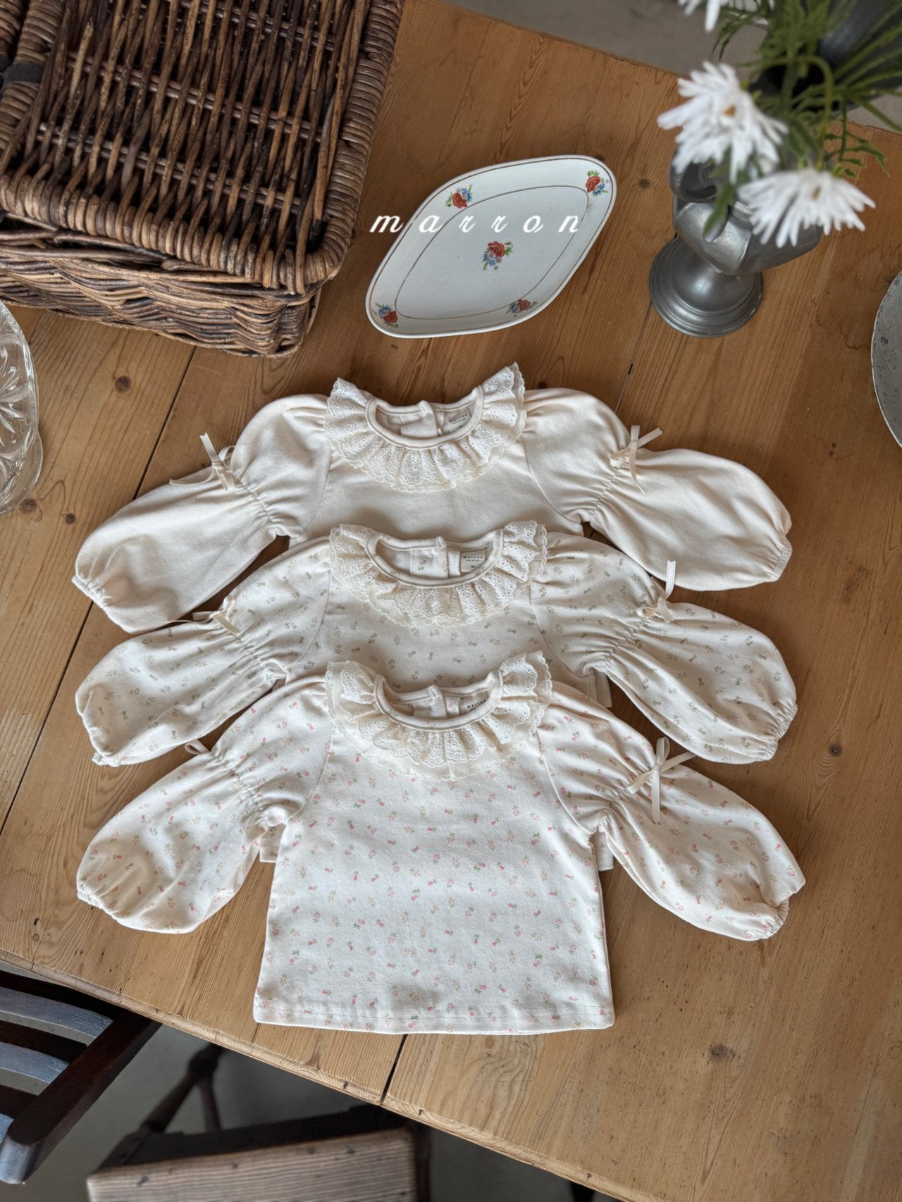 ［marron］Puff ribbon lace tops