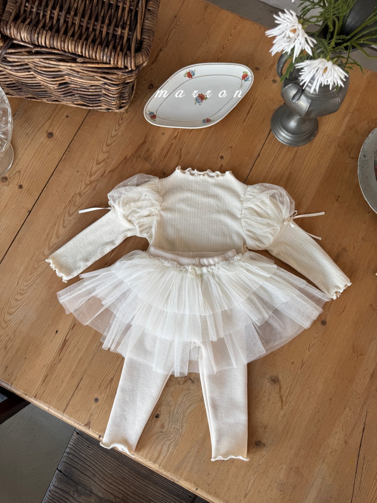 ［marron］Dot shasha ribbon tee