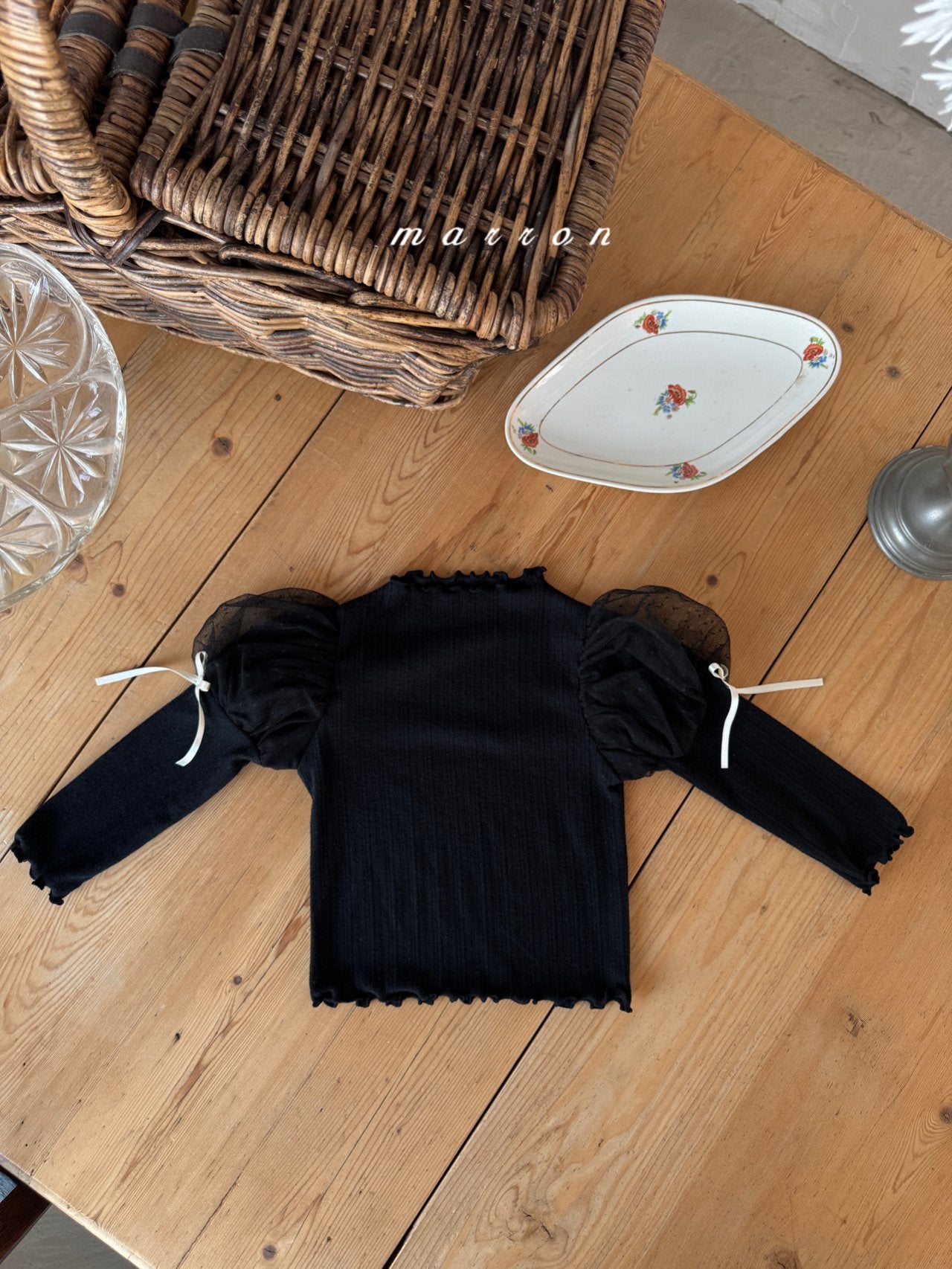 ［marron］Dot shasha ribbon tee