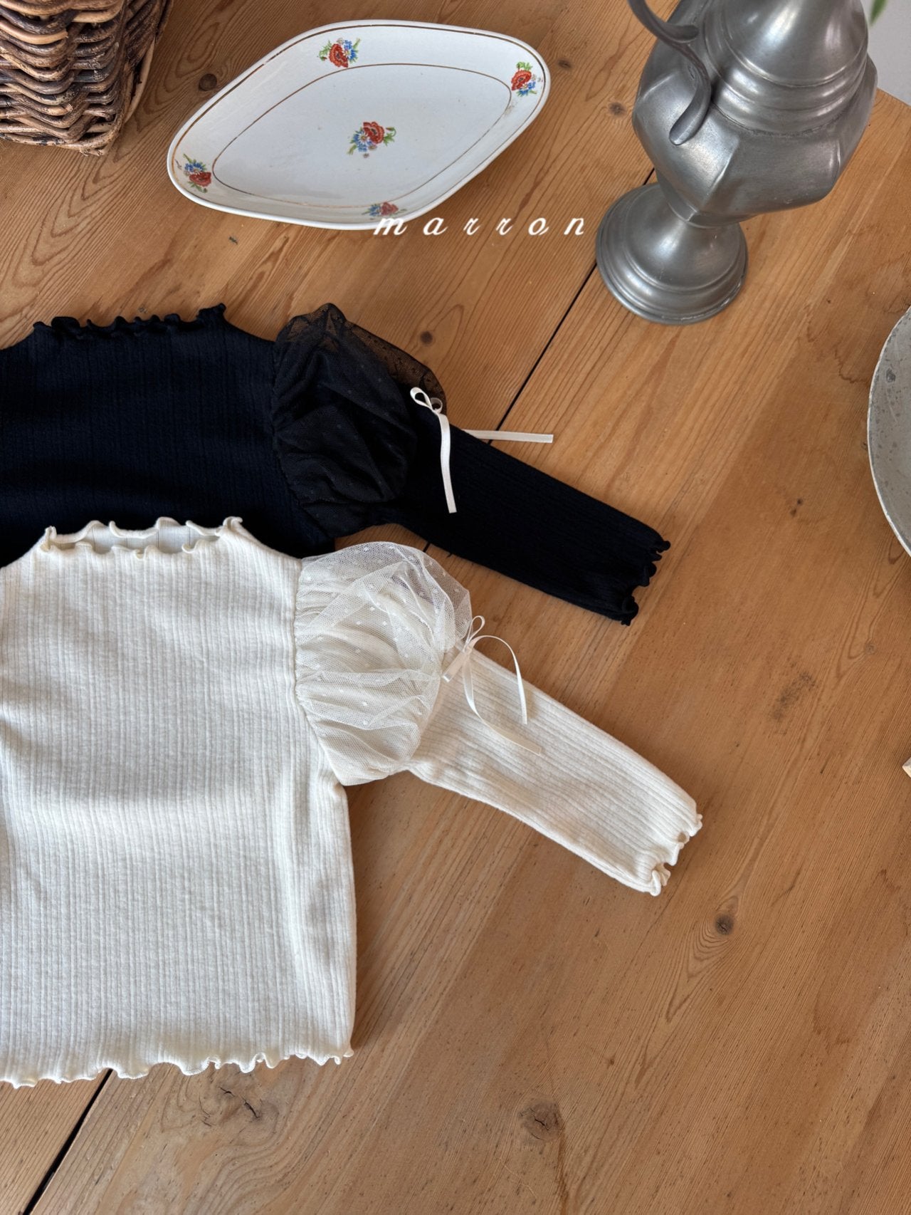 ［marron］Dot shasha ribbon tee