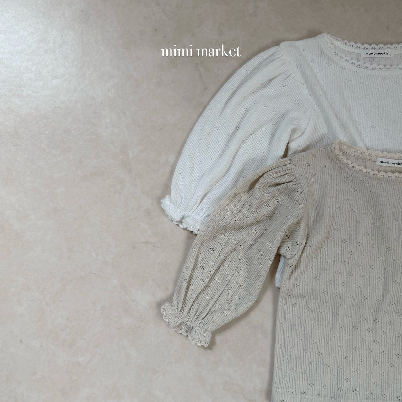 ［mimi market］Eyelet lace puff tops