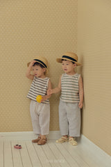 ［The beige］Baggy stripe 8-length pants