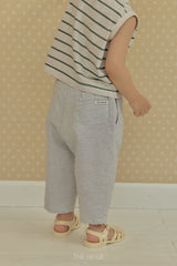 ［The beige］Baggy stripe 8-length pants