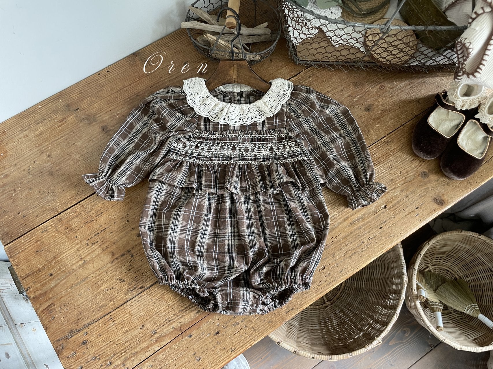 ［OREN］Chocolate check one-piece