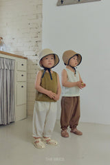 ［The beige］Frill cotton linen pants