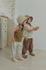 ［The beige］Frill cotton linen pants