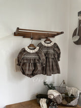 ［OREN］Chocolate check rompers