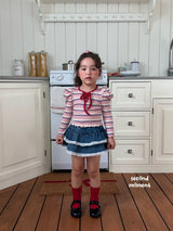 ［second moment］Bubble stripe ribbon tops