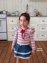 ［second moment］Bubble stripe ribbon tops