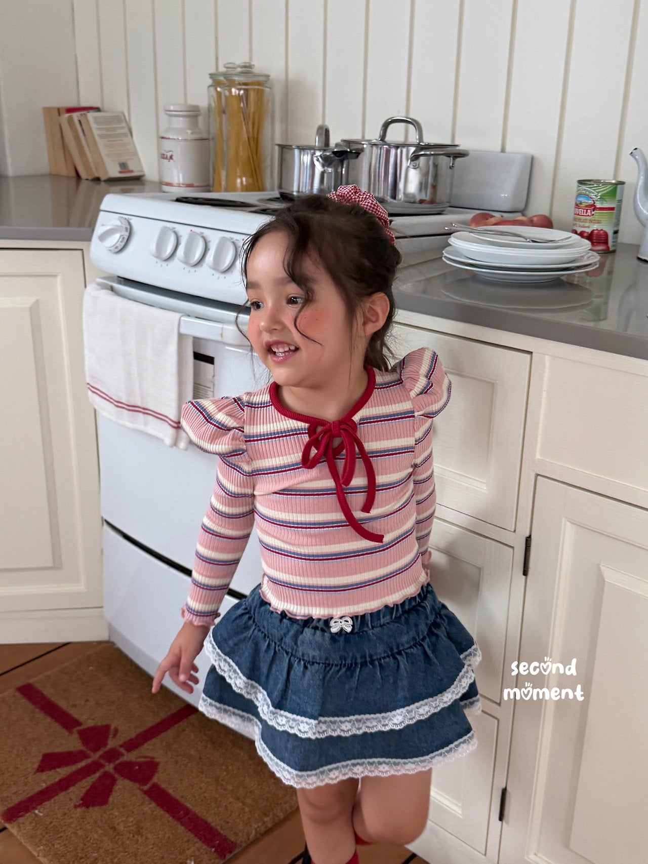 ［second moment］Bubble stripe ribbon tops