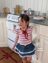 ［second moment］Bubble stripe ribbon tops