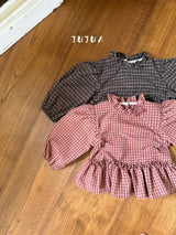 ［jujua］Ann check frill blouse
