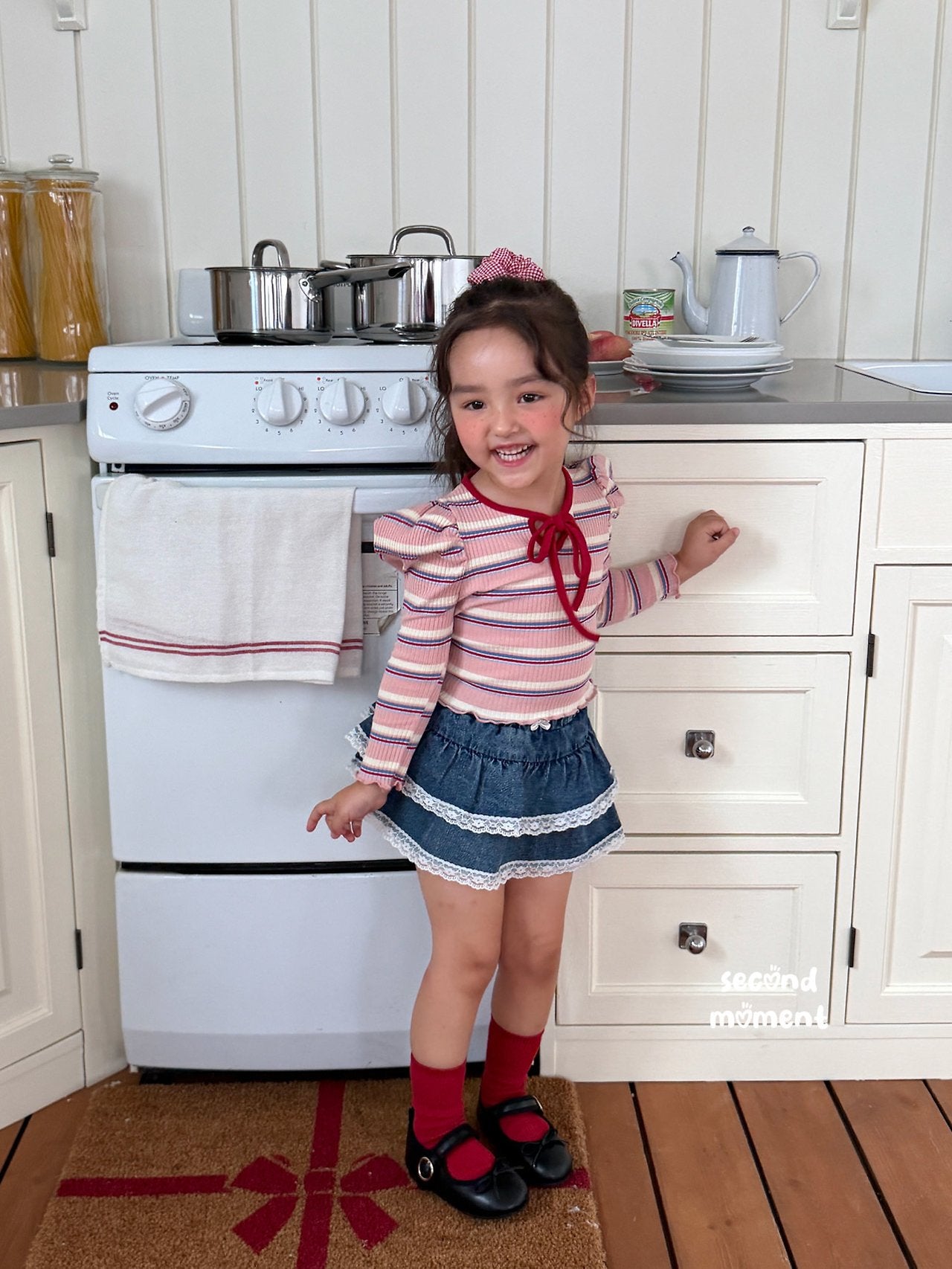 ［second moment］Bubble stripe ribbon tops