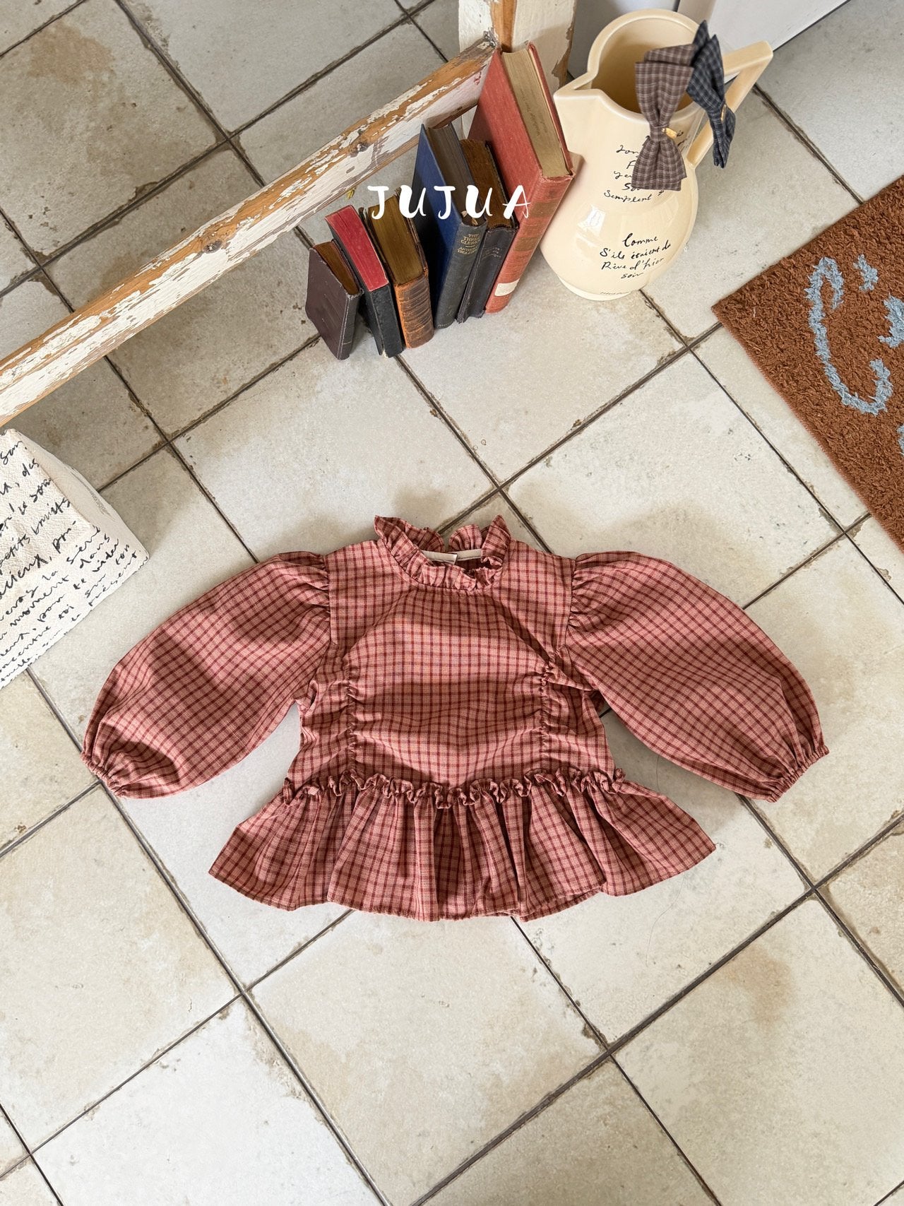 ［jujua］Ann check frill blouse
