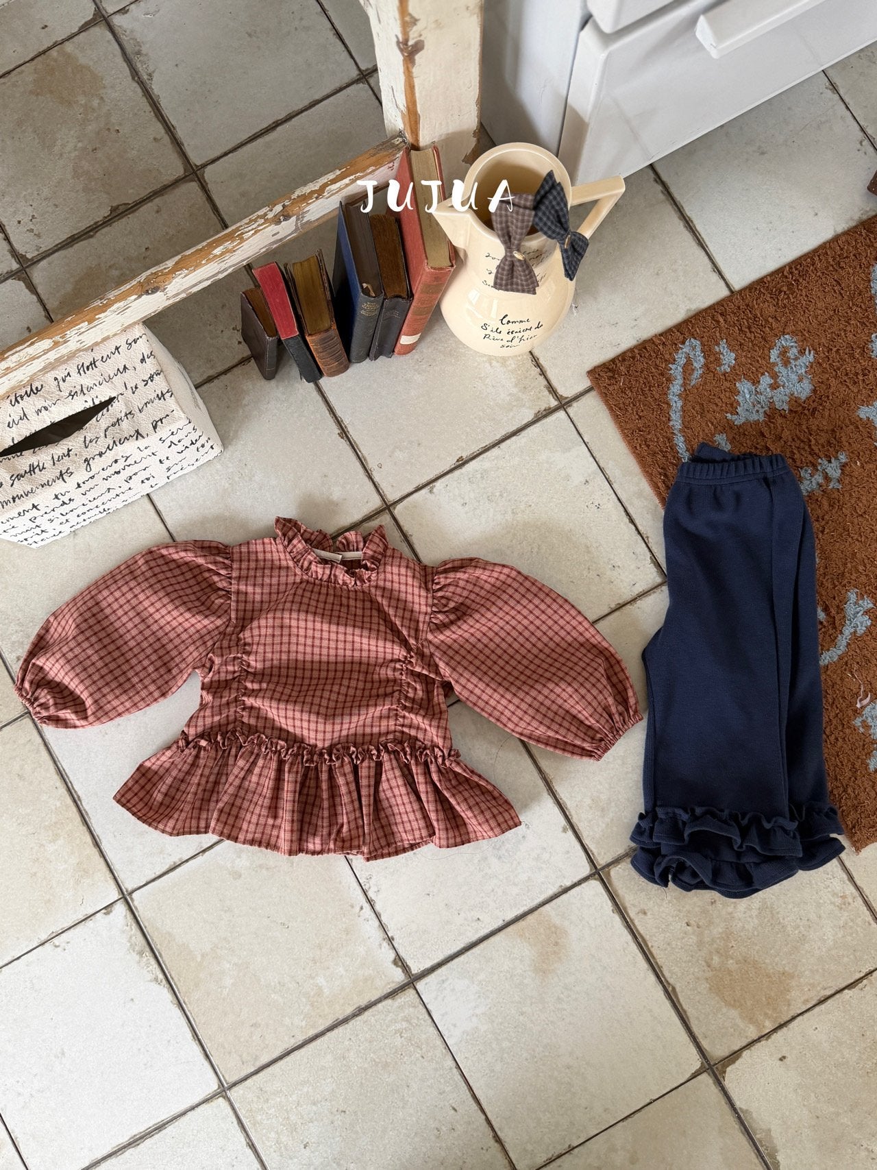 ［jujua］Ann check frill blouse