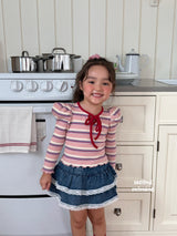 ［second moment］Bubble stripe ribbon tops