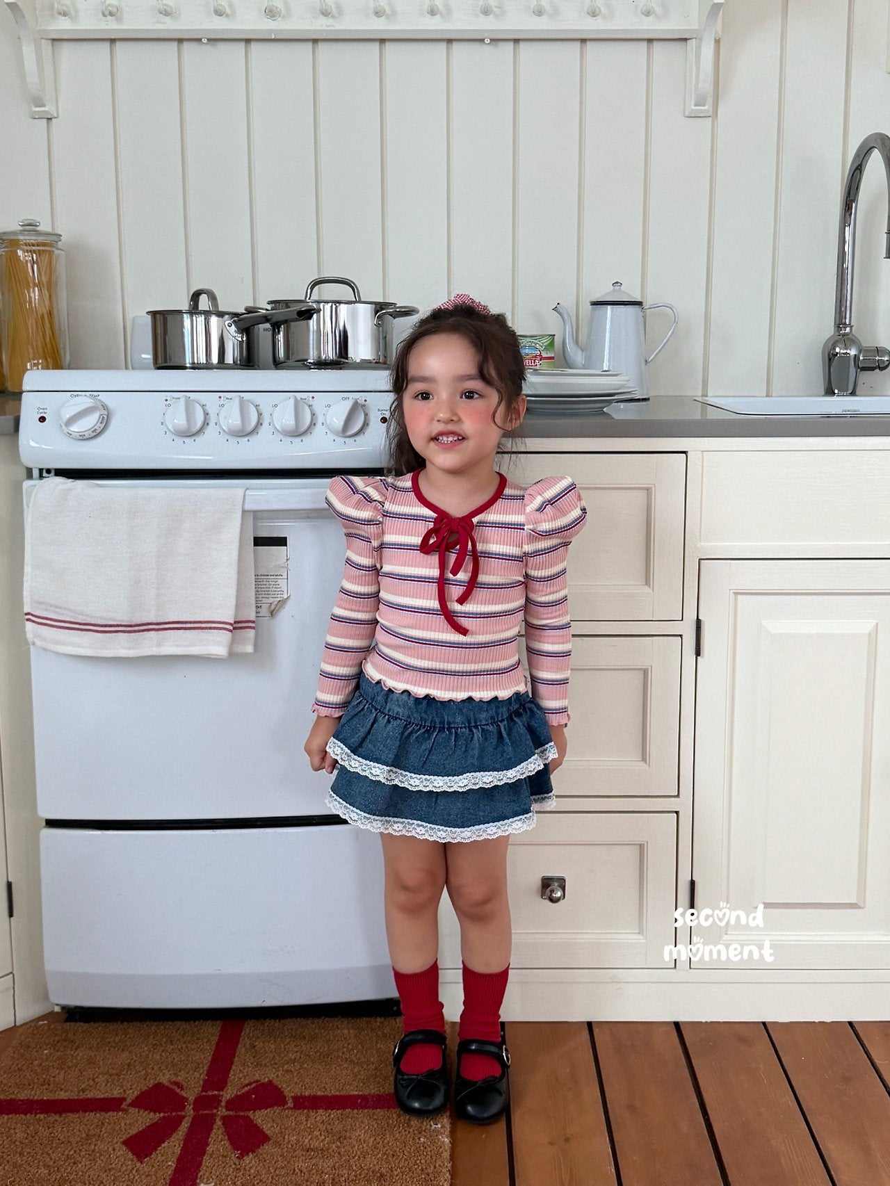 ［second moment］Bubble stripe ribbon tops