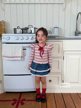 ［second moment］Bubble stripe ribbon tops