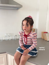 ［second moment］Bubble stripe ribbon tops