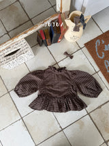 ［jujua］Ann check frill blouse