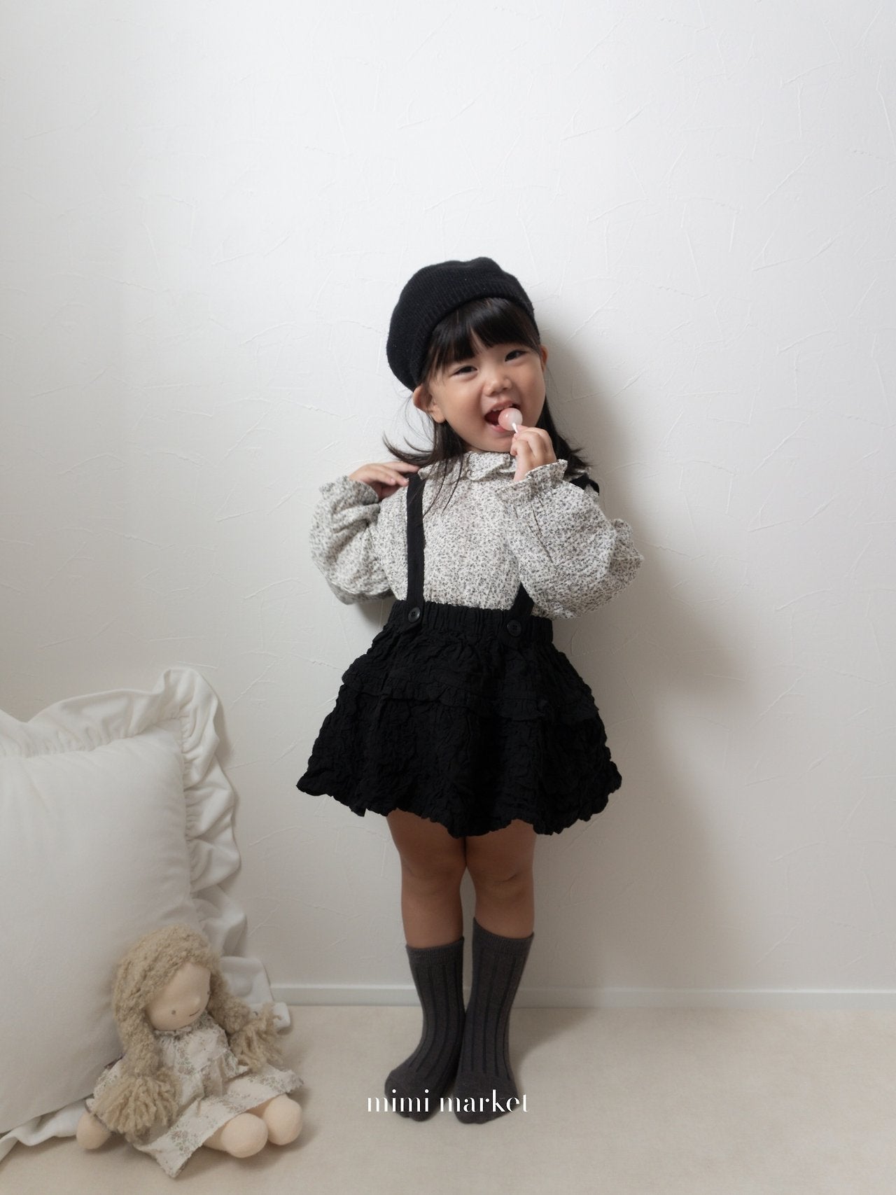 ［mimi market］Sion crinkle suspender skirt