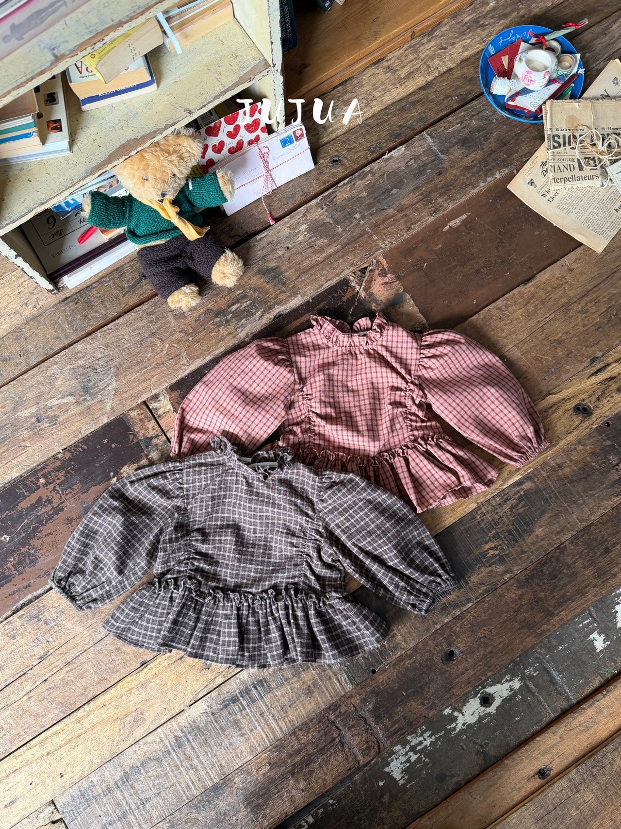 ［jujua］Ann check frill blouse