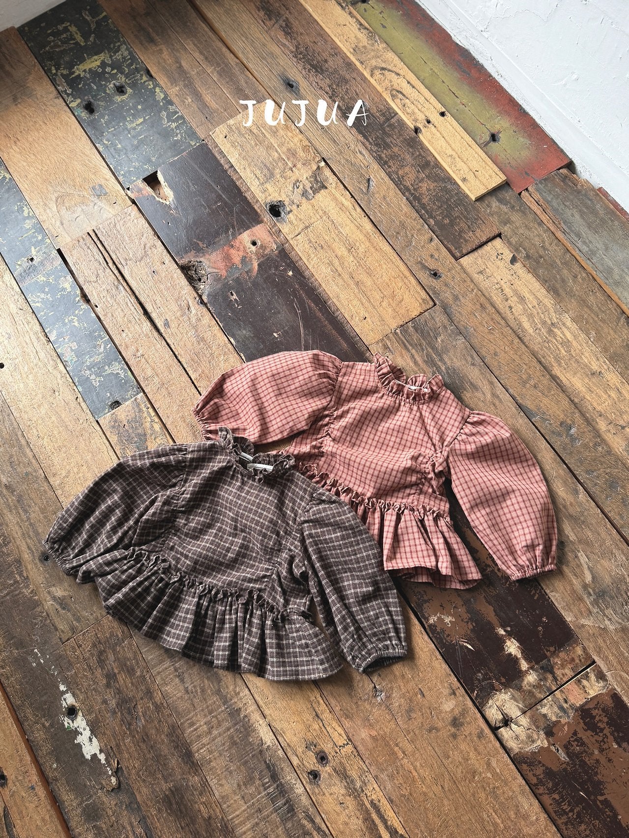 ［jujua］Ann check frill blouse