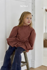［jujua］Ann check frill blouse