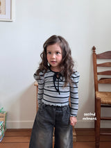 ［second moment］Bubble stripe ribbon tops