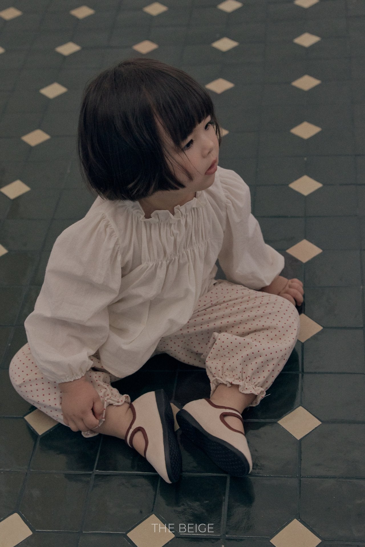 ［The beige］Dot Frill Pants