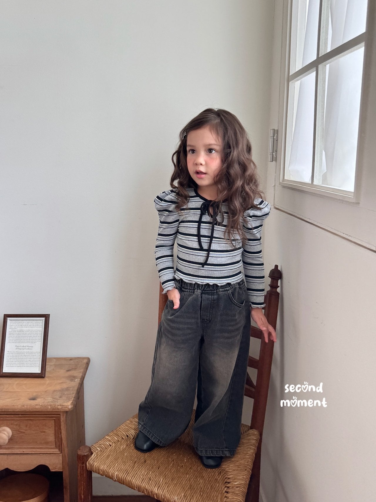 ［second moment］Bubble stripe ribbon tops