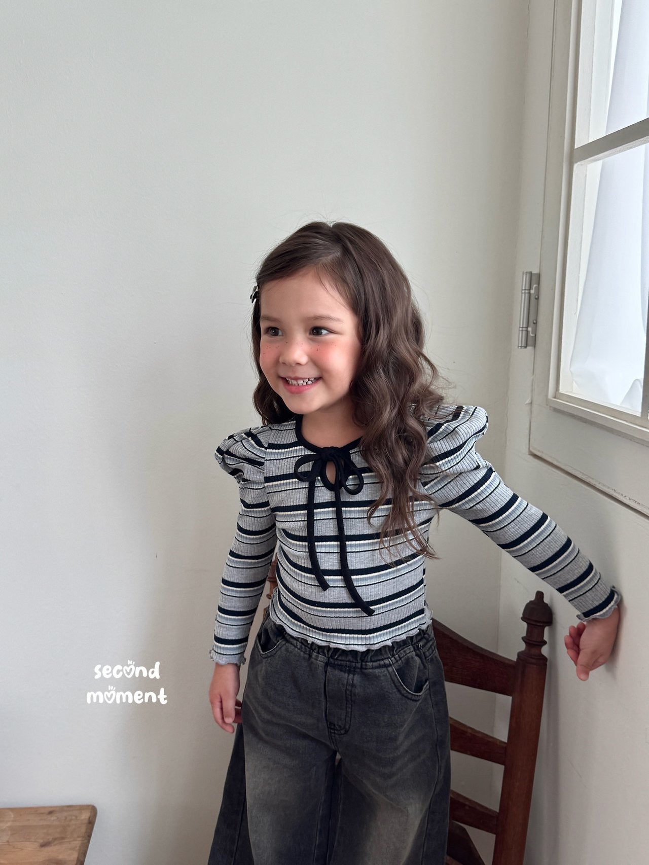 ［second moment］Bubble stripe ribbon tops
