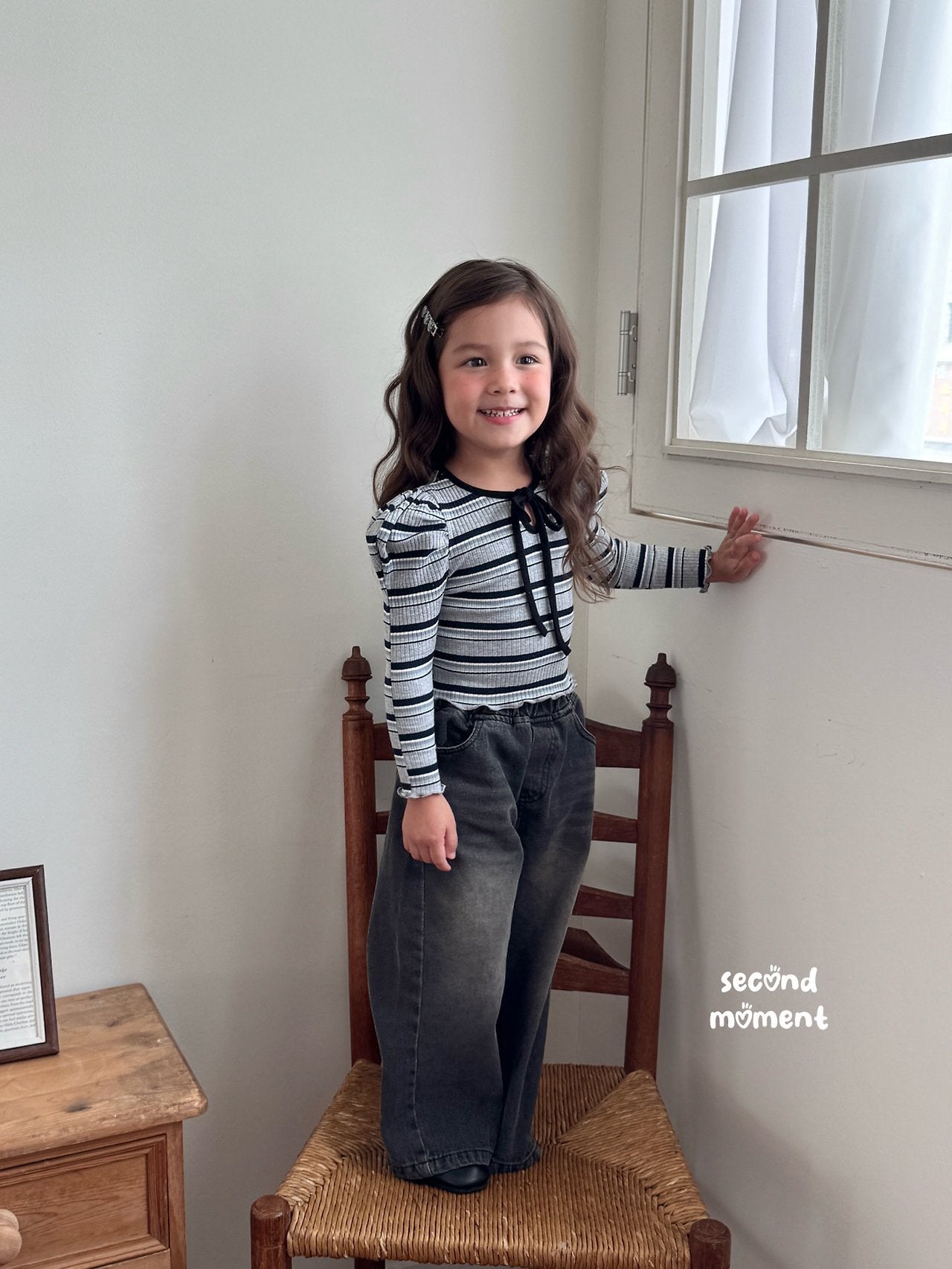［second moment］Bubble stripe ribbon tops