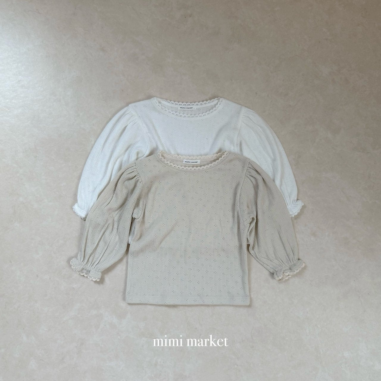 ［mimi market］Eyelet lace puff tops