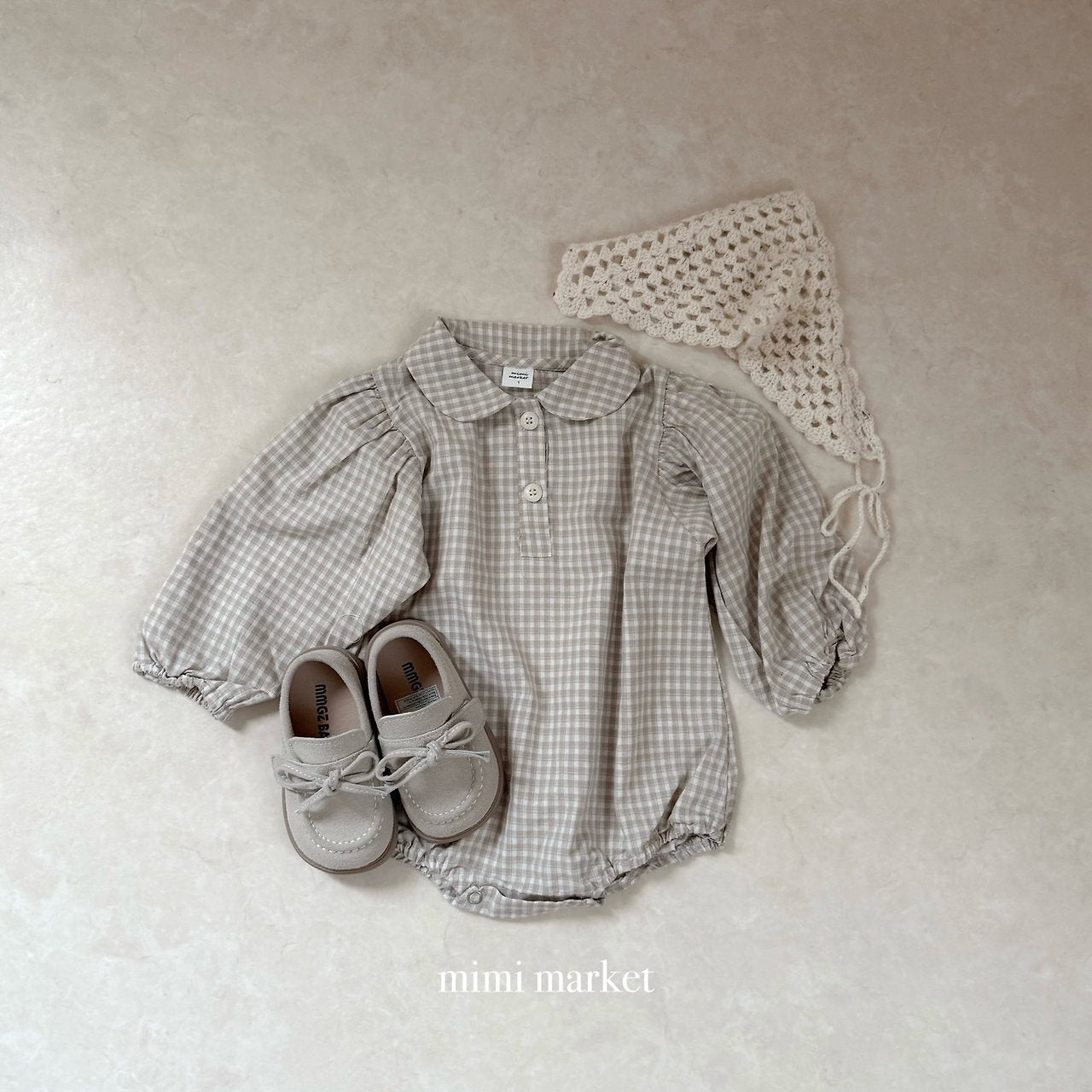 ［mimi market］Sunny check collar rompers