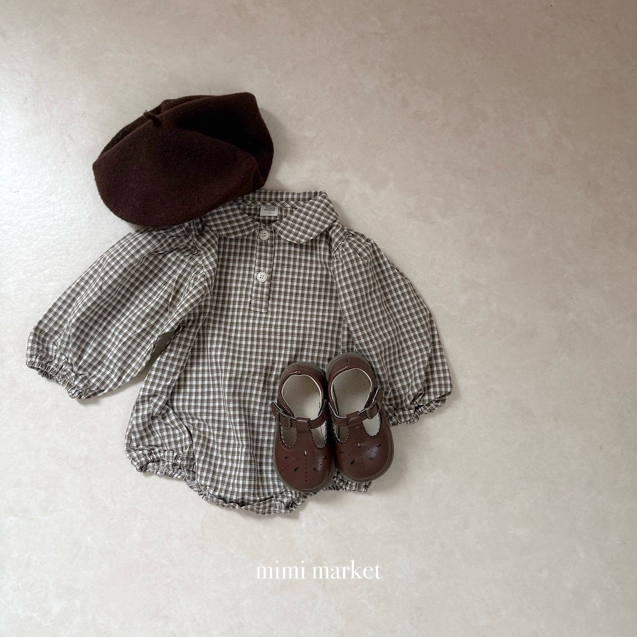 ［mimi market］Sunny check collar rompers