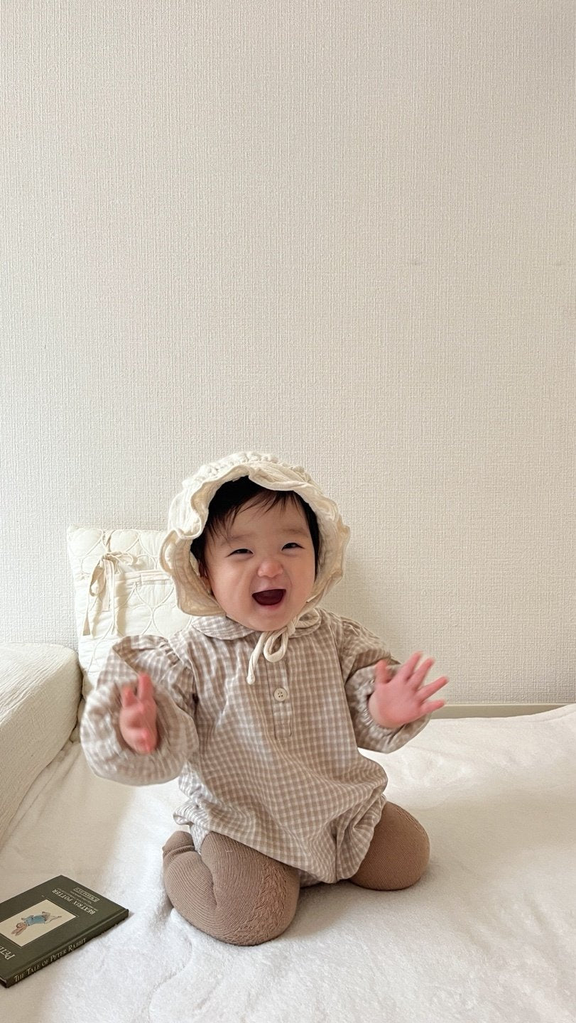 ［mimi market］Sunny check collar rompers
