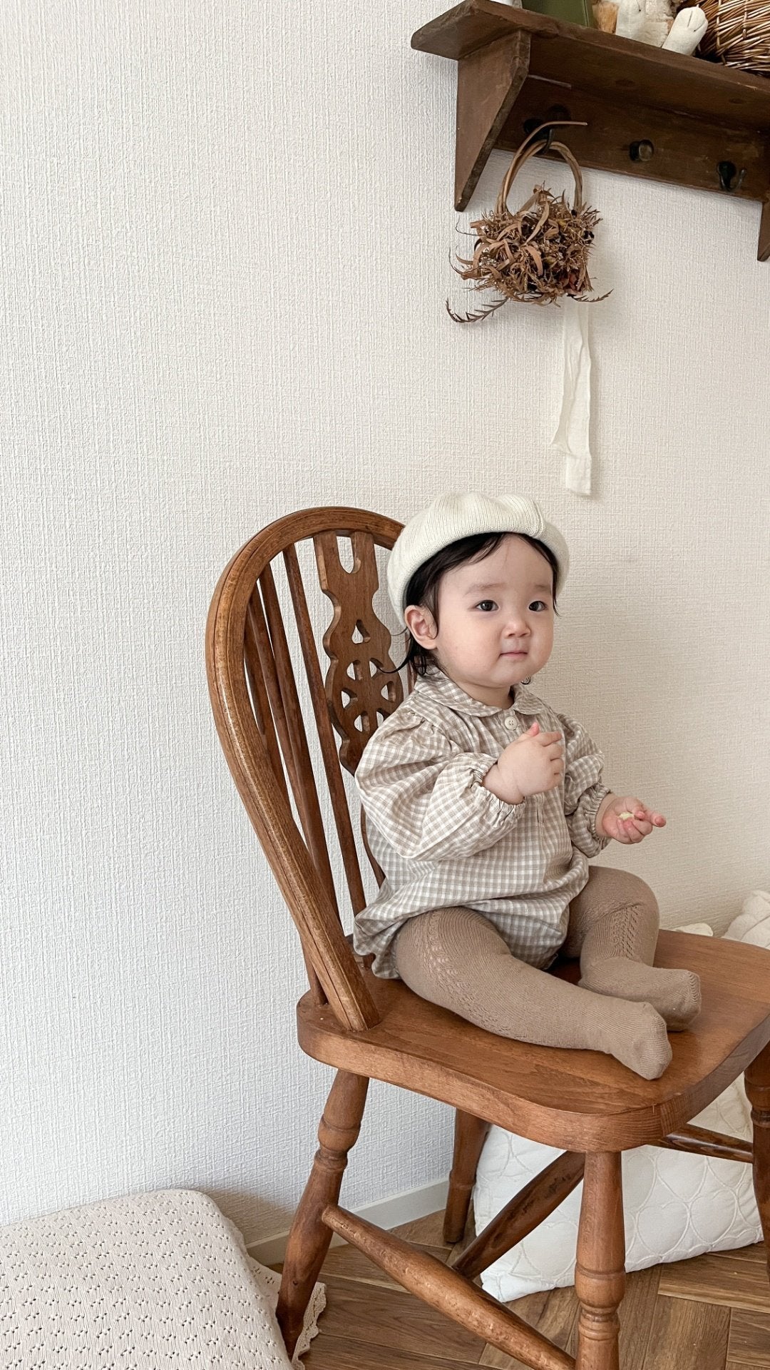 ［mimi market］Sunny check collar rompers